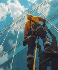 ai-generated-young-man-cleaning-a-window-on-a-skyscraper-free-photo