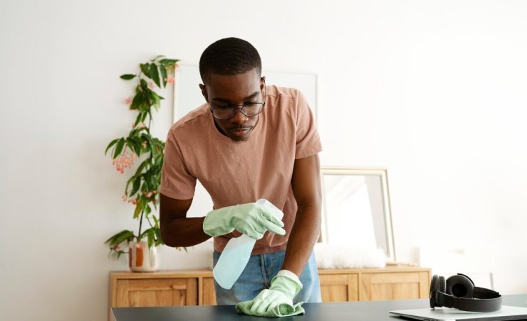 front-view-man-servant-cleaning-table_23-2149482297
